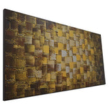 Large Abstract Dark Gold add Silver Wall Art Hand Painted Textured Squares Oil Painting on Canvas Framed Ready to Hang 60x30inch