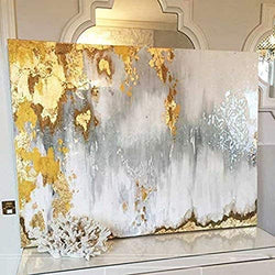 Orlco Art Modern Abstract Oil Painting Hand Painted Wall Art Gold,Gray,White etc 'Buried Treasure 28''x40'' with The Stretched Decoration Home TV Wall