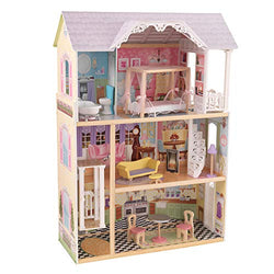 KidKraft Kaylee Wooden Dollhouse, Almost 4 Feet Tall with Elevator, Stairs and 10 Accessories ,Gift for Ages 3+