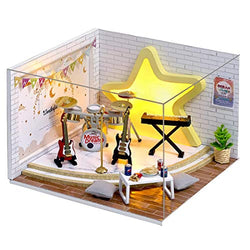 ZXBB DIY Dollhouse Miniature Kit with Dust Proof Rock Band Dolls House Furniture LED Lights Hand Craft Puzzle Model Birthday Gift for Children Girl Boy