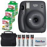 Fujifilm Instax Mini 11 Instant Camera - Charcoal Grey (16654786) + 3x Packs Fujifilm Instax Mini Twin Pack Instant Film + Batteries + Case - Instant Camera Bundle