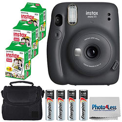 Fujifilm Instax Mini 11 Instant Camera - Charcoal Grey (16654786) + 3x Packs Fujifilm Instax Mini Twin Pack Instant Film + Batteries + Case - Instant Camera Bundle