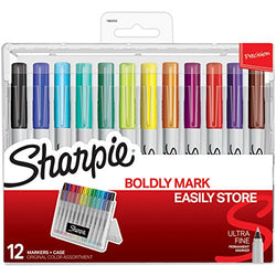 Sharpie Permanent Markers with Storage Case, Ultra Fine Point, Original Colors, 12 Count