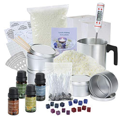 DIY Candle Making Kit Supplies Full Beginners Set - Soy Wax, Dyes, Scents, Melting Pot, Tins, Wicks, Adhesive, Warning Labels, Stirring Sticks, Bow Tie Clips and Instructions