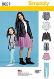 Simplicity 8027 Child's and Girl's Jacket, Tops, Skirts, and Leggings Sewing Patterns, Sizes 7-14