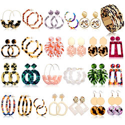 25 Pairs Mottled Hoop Acrylic Earrings Set for Women Girls Summer Fashion Resin Statement Drop Dangle Earrings Geometric Boho Fun Costume Jewelry with Leopard Bracelets