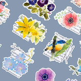 Navy Peony Vintage Floral Spring Sticker Set (25 Pieces)- Waterproof, Durable, Watercolor | Tropical Birds Stickers for Crafts, Scrapbook, Journals | Designer Decals for Laptops and Water Bottles