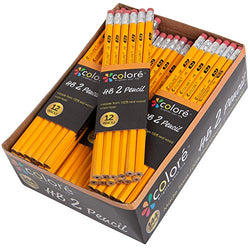 Colore #2 Pencils With Eraser Tops - HB Graphite/No 2 Yellow Wood Pencil Great School Art Supplies For Writing, Drawing & Sketching - Suitable For Kids & Adults - 144 Count