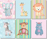 Baby Safari Animals Art Prints - Nursery Wall Decor - (Set of 6) - 8x10 - Unframed