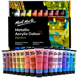 Mont Marte Premium Metallic Acrylic Paint Set, 36 x 1.02oz (36ml) Tubes, 36 Colors, Suitable for Most Surfaces Including Canvas, Card, Paper and Wood