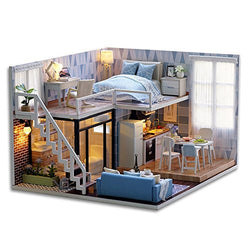 Flever Dollhouse Miniature DIY House Kit Creative Room with Furniture for Romantic Valentine's Gift(Blue Times)
