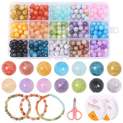 ZIRICHER Crackle Glass Beads for Jewelry Making 375pcs 8mm 14 Colors Smooth Crystal Beads for DIY Bracelet Necklace Earrings Jewelry Making (Multicolored-1)