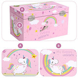 SONGMICS Unicorn Ballerina Jewelry, Music Box with Pullout Drawer, Ring Slots and Divided Compartments, 7.5”L x 4.3”W x 4.4”H, Pink