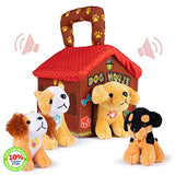 Plush Creations Plush Dog House Carrier with 4 Soft and Cuddly, Talking and Barking, Stuffed Plush Dogs. Excellent Interactive and Educational Plush Toy Set. Great Gift for Kids Toddlers and Babies
