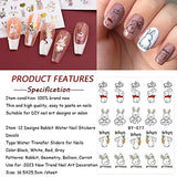 Easter Nail Art Stickers Decals Bunny Nail Decoration Water Transfer Cute Line Rabbit Carrot Designs Nail Supplies for Women Girls DIY Easter Day Pink Cartoon Charms Manicure Tips 12 Sheets