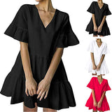 Ulanda-Dresses for Women, Women's Casual Dresses Summer Flowers Bell Sleeve Ruffle Hem Loose Swing Tunic Midi Dress