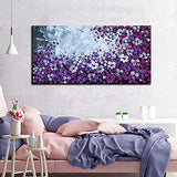 Hand Painted 3D Purple Flower Wall Art on Canvas Abstract Oil Painting Modern Texture Floral Artwork for Home Office Interior Decor
