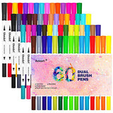 60 Colors Dual Tip Brush Pens Calligraphy Art Marker, Brush and Fine Point Pen for Beginner Journaling Drawing Coloring Book(Art Supplier)