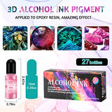 Alcohol Ink Set - 27 Vibrant Colors, Acid-Free, Fast-Drying Alcohol Liquid Dye, High Concentrated Alcohol-Based Ink, Alcohol Ink Pigment for Tumbler Making, Painting, Resin Petri Dish - 0.35oz Each
