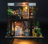 Architecture Model Building Kits with Furniture LED Music Box Miniature Wooden Dollhouse Time of Coffee House Series 3D Puzzle Challenge