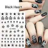 6Sheets Star & Heart Nail Art Stickers Decals Nail Decorations Black Pink Yellow Blue Star Heart Designs 3D Self-Adhesive Stick On Nails for Women Girls (Star&Heart)