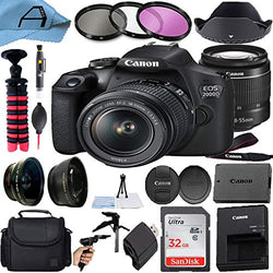 Canon EOS 2000D / Rebel T7 Digital DSLR Camera 24.1MP CMOS Sensor with 18-55mm Zoom Lens + SanDisk 32GB Memory Card + Bag + Tripod + A-Cell Accessory Bundle (Black)