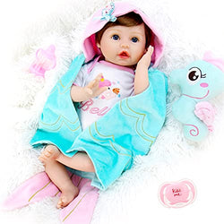 Aori Reborn Baby Dolls 22 Inch Realistic Newborn Mermaid Girls Lifelike Weighted Reborn Dolls Mermaid Mystery with Mermaid Outfits and Seahorse Toy Great Birthday Set for Girls Age 3+
