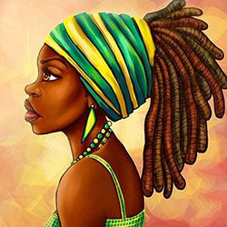 Yomiie 5D Diamond Painting African American Full Drill by Number Kits, African Woman Paint with Diamonds Art Exotic Girl Rhinestone Embroidery Cross Stitch Craft for Home Room Decoration (12x12 inch)