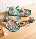 HearthSong 15-Piece Fairy-Themed Decorative Tin Tea Set with Carrying Case for Kids