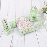 1:12 Scale Dollhouse Miniature Furniture Set of 5 Miniature Bed Dress Table Chair Dollhouse Decoration Ornaments Dollhouse Living Room Bedroom Accessories Pretend Playset for Dolls House Lovers