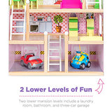 Best Choice Products 4-Level Kids Wooden Mansion, Uptown Dollhouse w/ 13 Furniture Accessories, 4 Rooms, Balcony, Garage - 32.25in