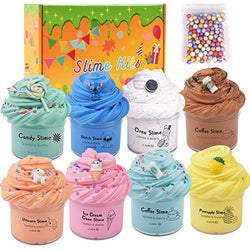 WUHUANIU Slime Kit for Boys and Girls,8 Pack Butter Slime Kit with Unicorn, Ice Cream, Stitch Slime Charms and More, Soft and Non-Stick, DIY Stress Relief Toy, Slime Party Favors