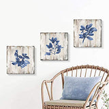 Blue Plant Leaf Wall Art: Natural Botanical Canvas Artworks Print Painting for Dinging Room (12'' x 12'' x 3 Panels)