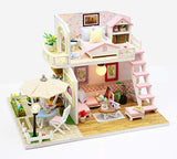 Flever Dollhouse Miniature DIY Music House Kit Creative Room with Furniture for Romantic Valentine's Gift (Pink Lure)