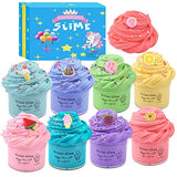 8 Pack Butter Slime Kit, with Unicorn, Animal Candy and Fruit Slime Charms Supplies, Super Soft & Non-Sticky Stress Relief Putty Toy, Ideal Gifts for Girls and Boys