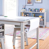 MARTHA STEWART Living and Learning Kids' Art Table and Stool Set (Gray) - Wooden Drawing and Painting Desk with Paper Roller, Paint Cups and Removable Craft Supplies Storage Bins