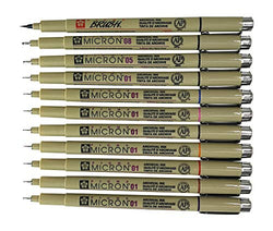Sakura Pigma Micron Artist pens 12 Fineliner Archival Ink Black & Colors, 8 Assorted Colors with