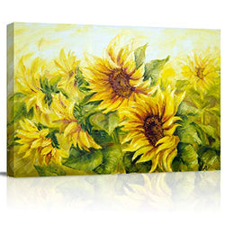 Canvas Wall Art - Sunflowers in Oil Painting Style - Modern Wall Decor Gallery Canvas Wraps Giclee Print Stretched and Framed Ready to Hang - 24" x 36"