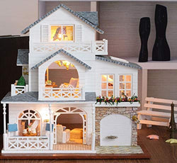 Wooden Doll House Mini DIY Doll Set LED Light Model Wood Studio Handcraft Working Building Kit Teen Romantic Gift (Nordic Town)