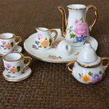 SXFSE Dollhouse Decoration Kitchen Accessories, 8pcs Dining Ware Porcelain Tea Cup Set Pink Dish Cup Plate with Golden Trim 1/6 Dollhouse Miniature