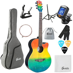 Soldin 40 Inch Acoustic Guitar Beginner Cutaway Acustica Guitarra Bundle kit With Gig Bag,Guitar Stand,Tuner,Strap,Capo,Strings,Cleaning Cloth and Picks