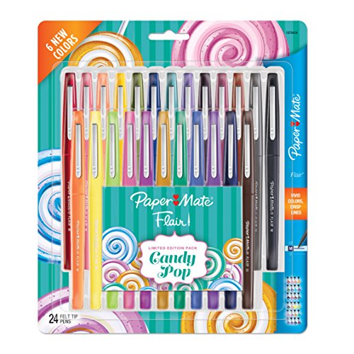 Paper Mate Flair Felt Tip Pens, Medium Point, Limited Edition Candy Pop Pack, 24 Count (1979424)