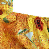 ENLACHIC Women's Sexy Van Gogh Starry Night Puffed Sleeve Backless Pleated Mini Dress,Van Gogh Sunflower,XL