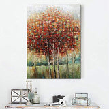Boiee Art,24x36Inch Hand-Painted Red Birch Trees Vertical Oil Paintings Fall Landscape Artwork Abstract Autumn Tree Canvas Painting Modern Home Decor Art Wood Inside Hanging Wall Decoration Oil Hand Painting
