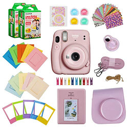 Fujifilm Instax Mini 11 Instant Camera (Blush Pink) Bundle with Case, 2X Fuji Instax Mini Instant Film Twin Pack - 40 Sheets (White), Color Filters, Stickers, Frames, Photo Album and Accessory Kit