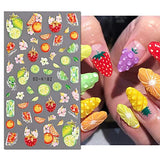 JMEOWIO 3D Embossed Fruit Strawberry Lemon Nail Art Stickers Decals Self-Adhesive Pegatinas Uñas 5D Spring Summer Nail Supplies Nail Art Design Decoration Accessories 4 Sheets