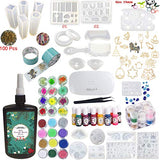 UV Epoxy Resin Crystal Clear Transparent Starter Kit 24 Molds 17 Bezels & Pigments & Glitters & Embellishments & Tools & Lamp for Pendants Charms Earrings Rings Bracelets Diamonds Jewelry Making