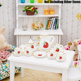 Odoria 1:12 Miniature 15PCS Porcelain Tea Cup Set Strawberry Chintz and Golden Trim Dollhouse Kitchen Accessories