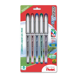 Pentel EnerGel NV Liquid Gel Pen, Medium Line, Metal Tip, Assorted Ink, 5 Pack (BL27BP5M)