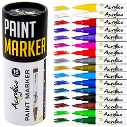 Acrylico Markers Multi Surface Premium Pack | Set of 16 Vibrant Colors Acrylic Paint Pens | Extra-Fine Tip, Opaque Ink, Non-Toxic